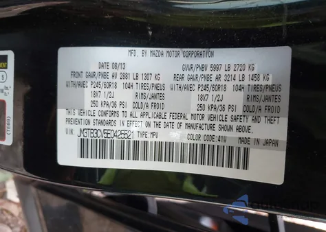 2014 Mazda Cx-9 Touring z USA, uszkodzony, nr VIN JM3TB3CV5E0425521